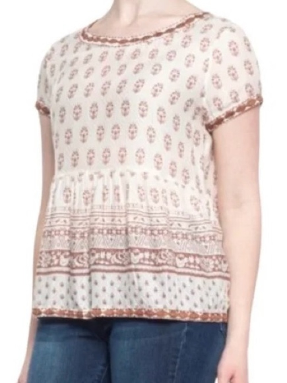 Sigrid Olsen Block Print Embroidered Peplum Top - Picture 5 of 6